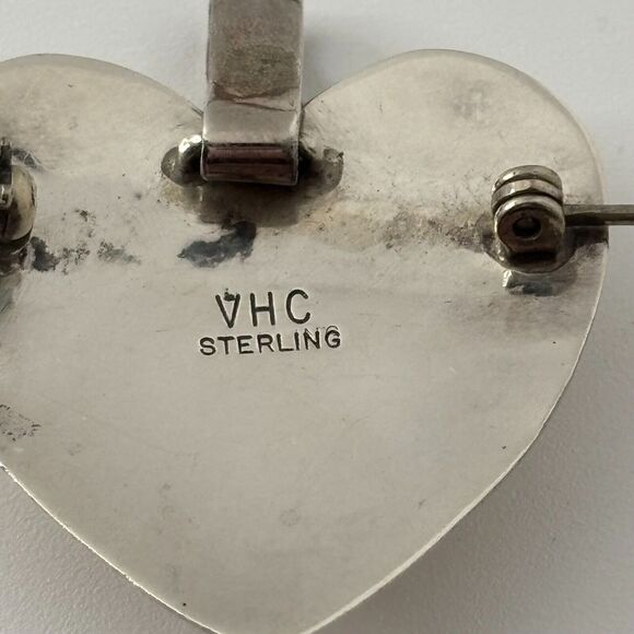 Native American Multi-Stone Inlay Sterling Silver Heart Pendant/Pin Vidal Chavez - Picture 6 of 9